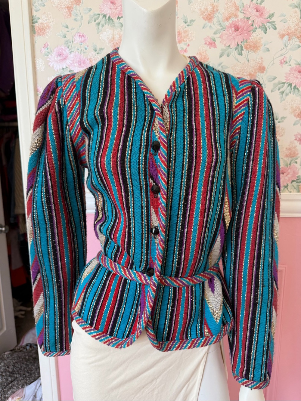 American Vintage Multicolor Striped Button-Down Top with Belt